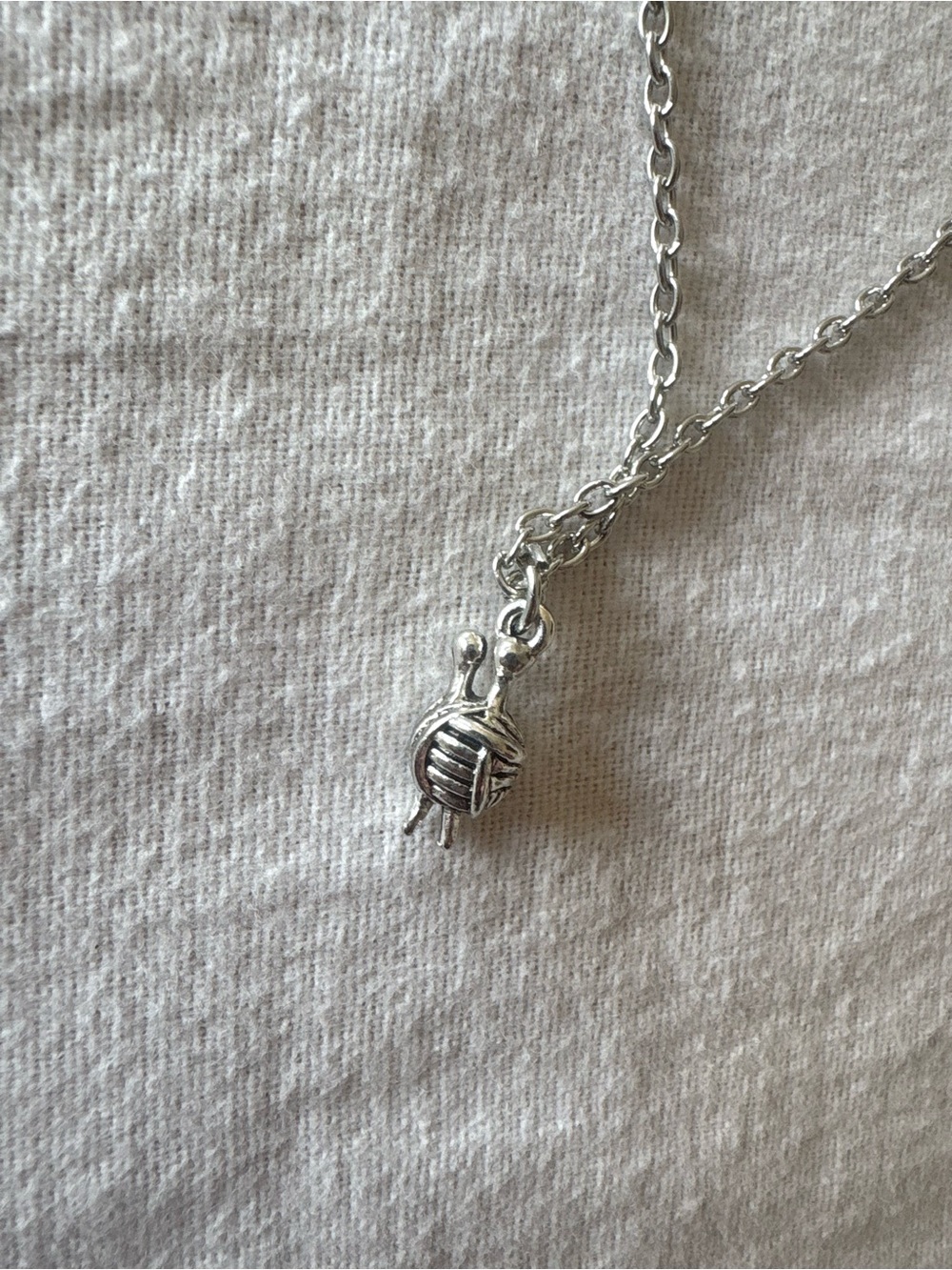 Silver Yarn Ball & Needles Pendant Necklace - Women